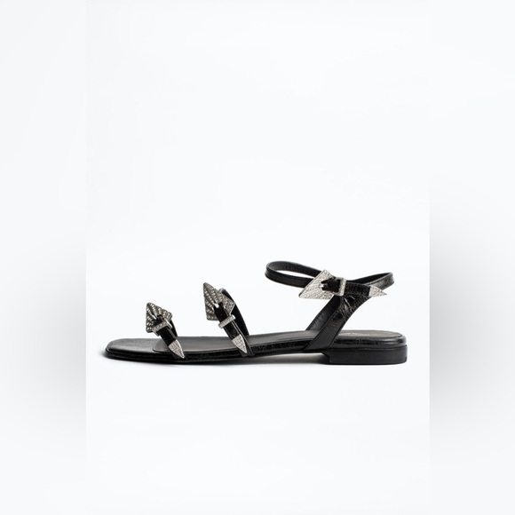 Zadig&Voltaire women’s black calf leather sandals with a strass buckle SIZE 38 - Picture 3 of 8